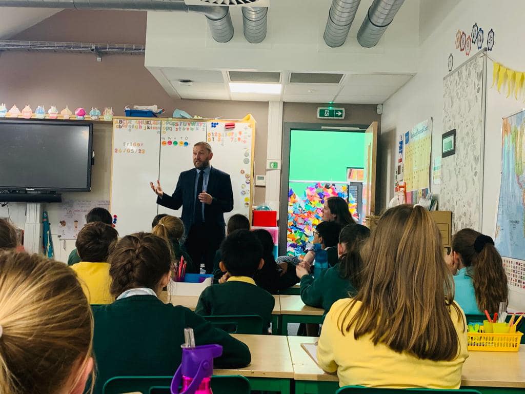 Ian speaking to p5s at Liberton High School